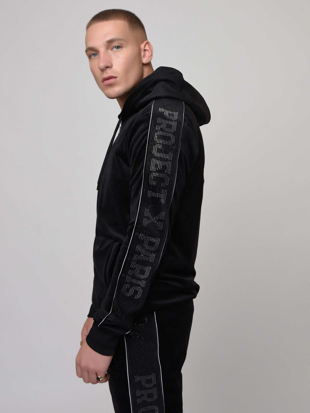 Veste à capuche bande logo strass