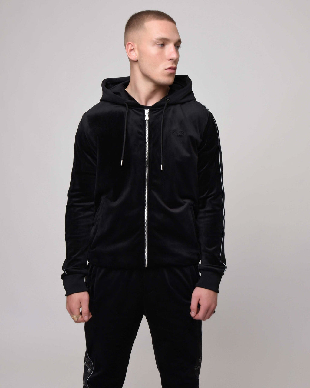 Veste à capuche bande logo strass