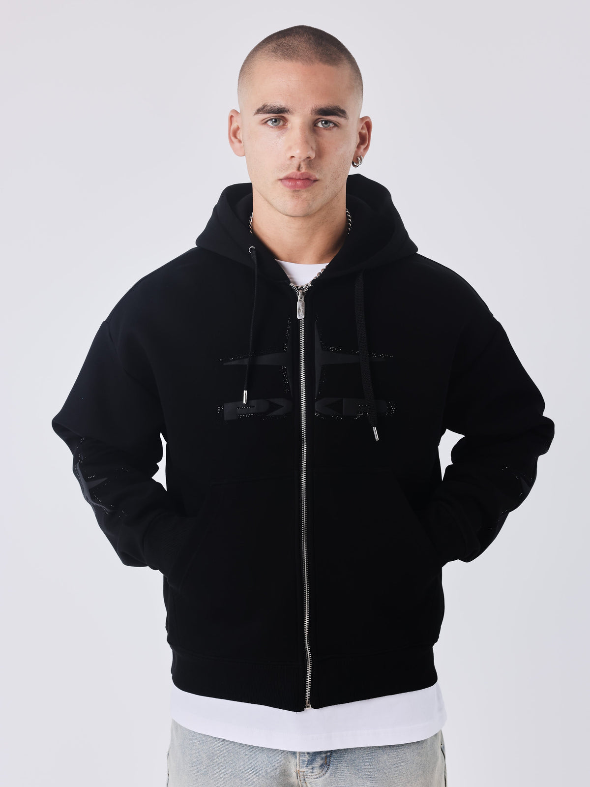 Sweat à capuche zippé Strass
