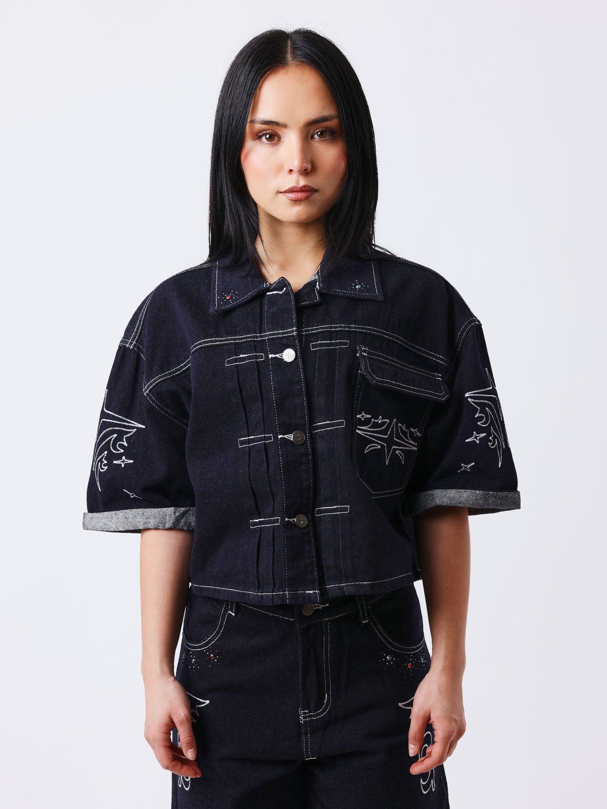 Veste courte en denim Cow