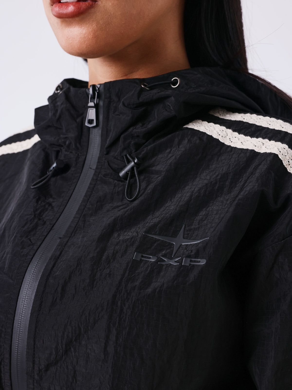 Veste zippée à bandes en crochet Sportly