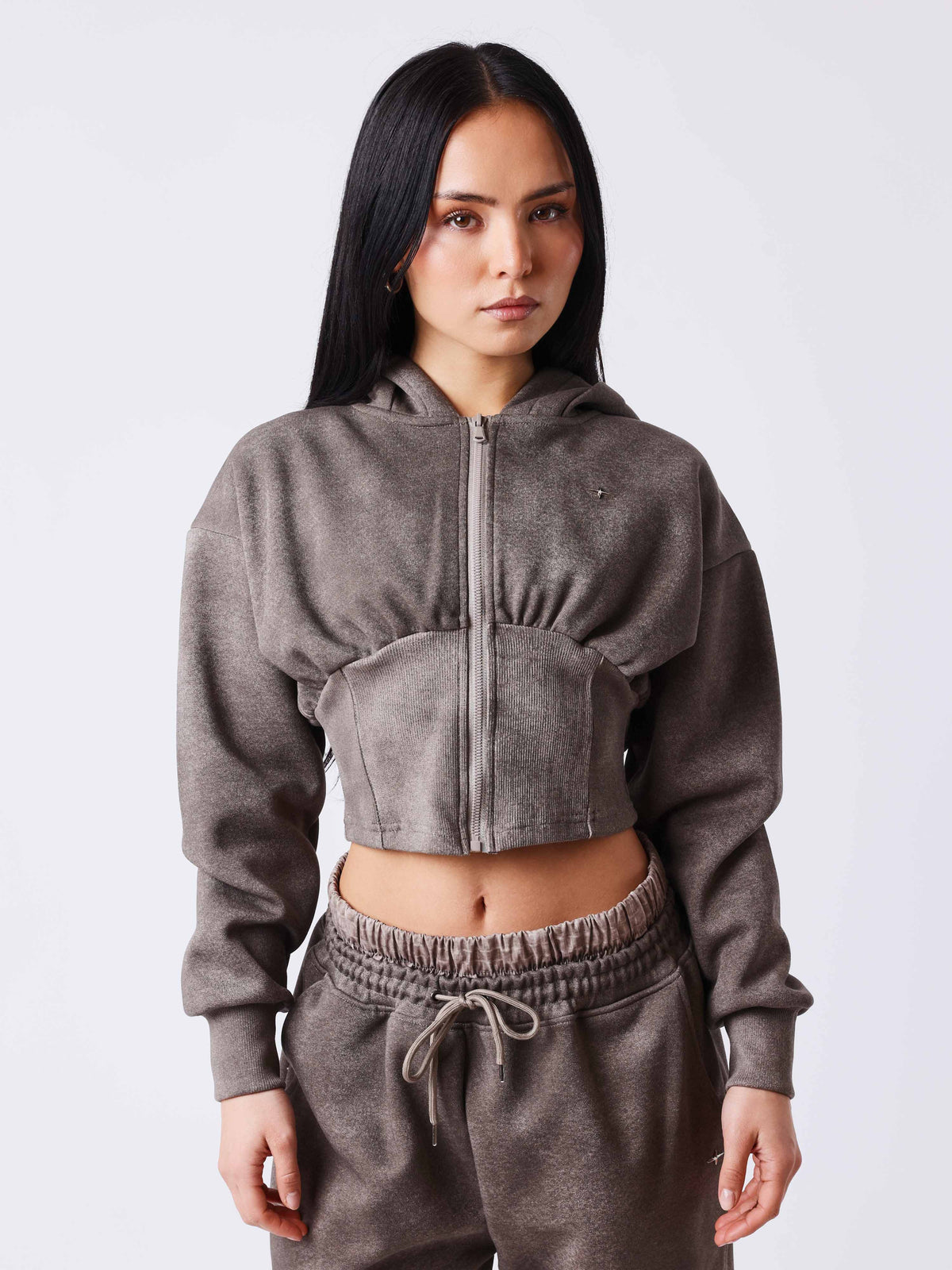 Sweat zippé courte à capuche Illusion