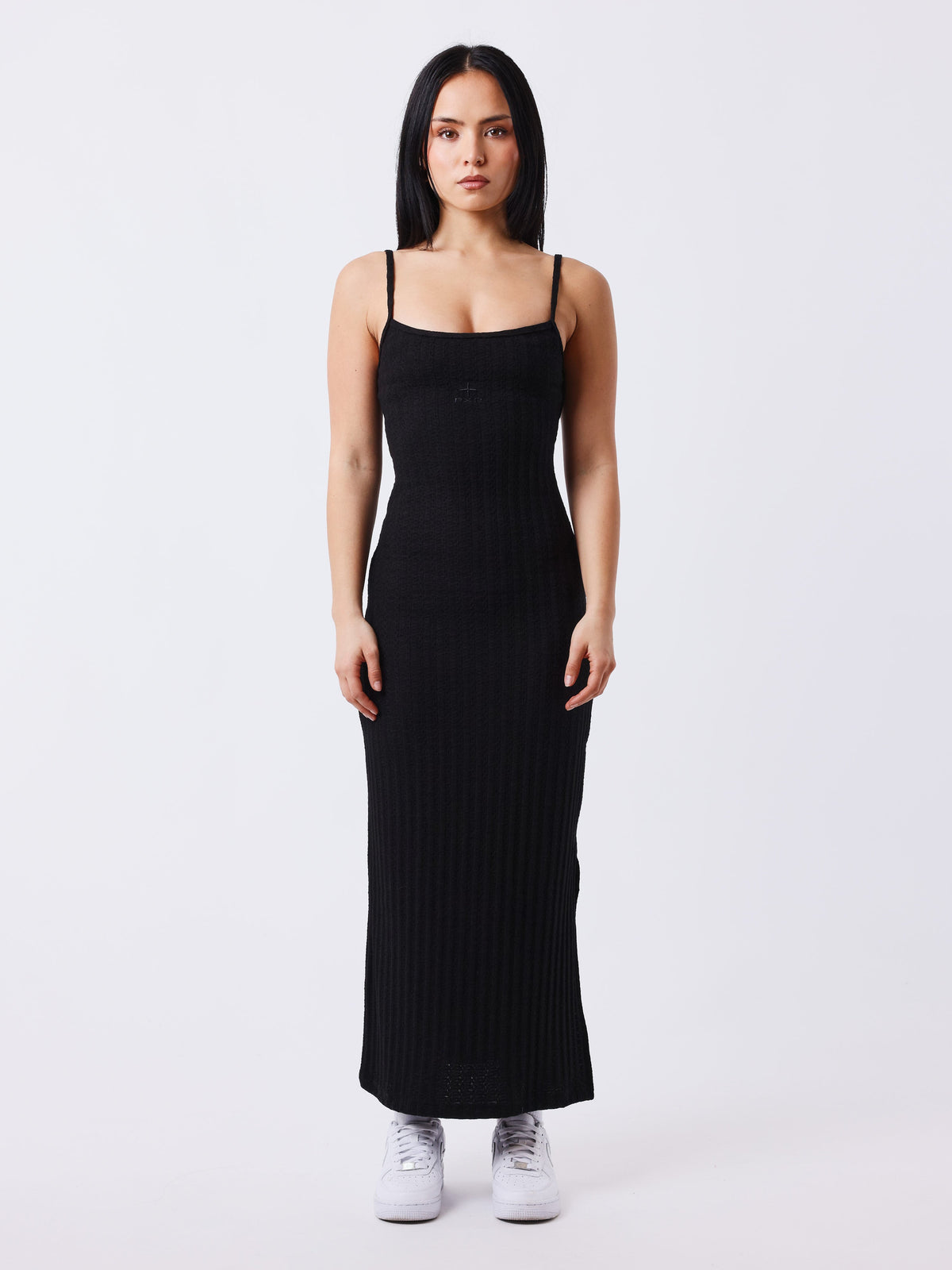 Robe longue bretelles côtelée