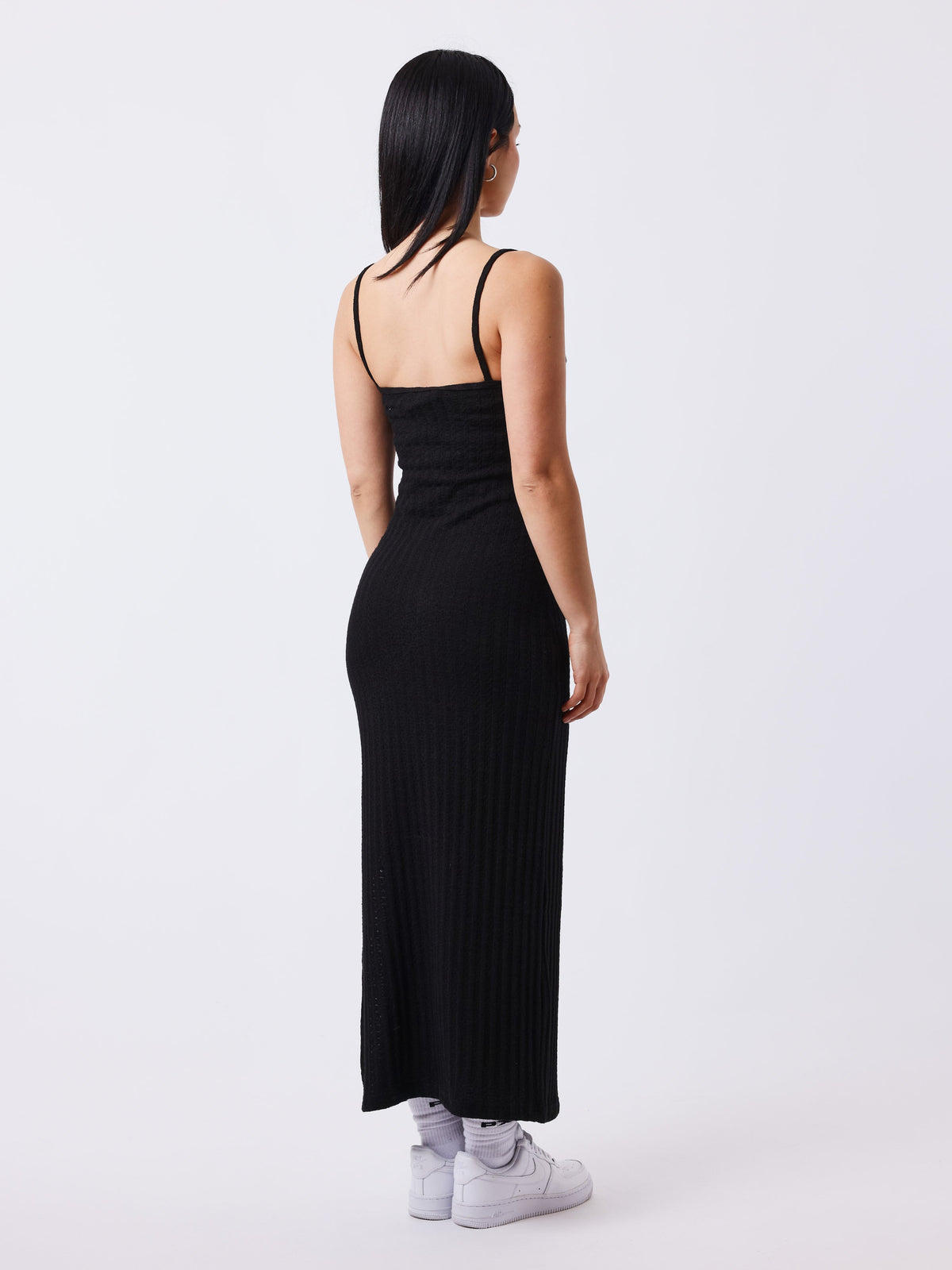 Robe longue bretelles côtelée