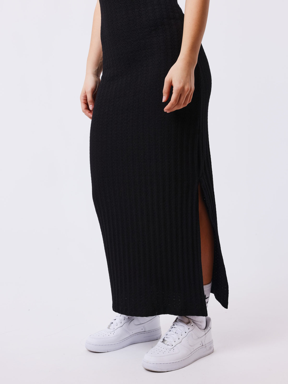 Robe longue bretelles côtelée