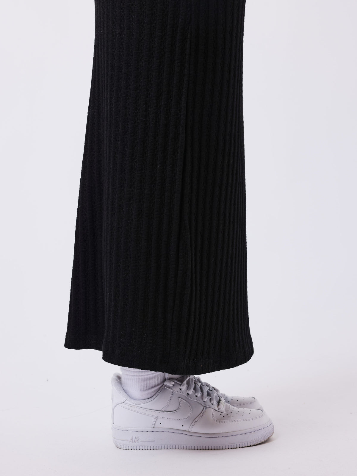 Robe longue bretelles côtelée