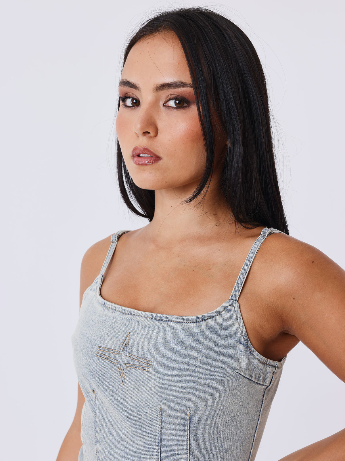 Denim Robe à bretelles Frayed