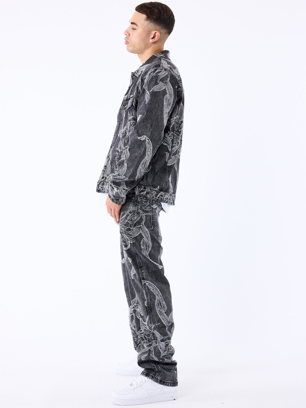 Pantalon en denim à motif floral