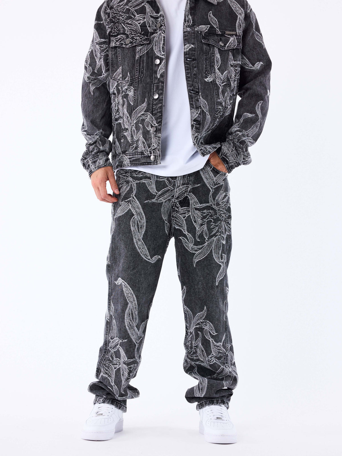 Pantalon en denim à motif floral