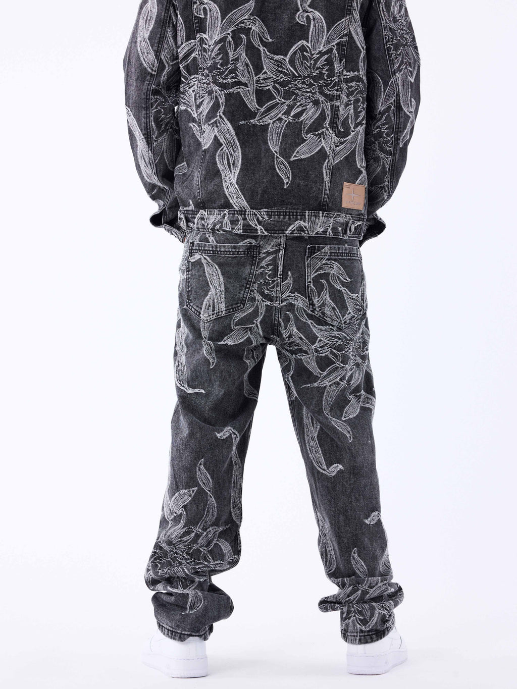 Pantalon en denim à motif floral