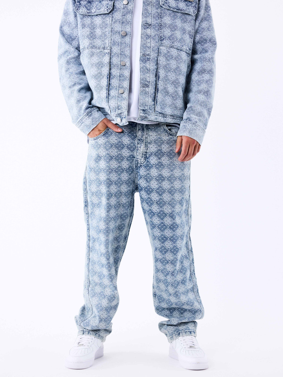 Pantalon en denim à motif géometrique