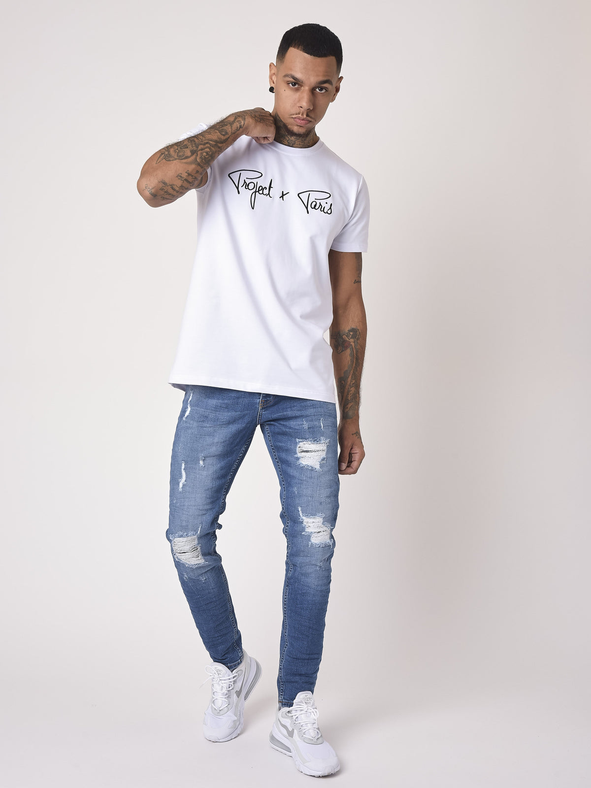 Jean slim basic bleu avec trous